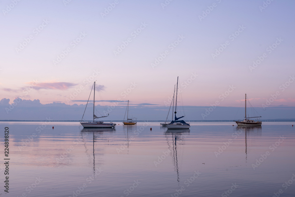 Sailboats in the port in autumn sunrise, Balaton, Balatonalmadi Sailboats in the port in autumn sunrise, Balaton, Balatonalmadi