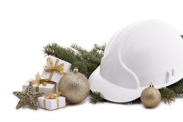 Construction hard hat and Christmas.