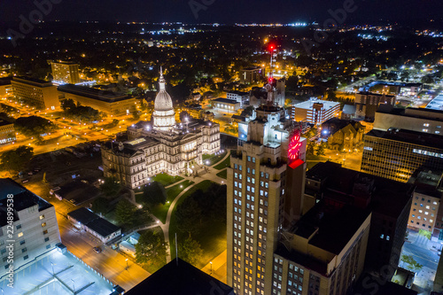 Downtown Lansing Michigan Night Aerial Photo photo