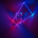 3d rendering, ultraviolet spectrum, glowing lines, neon lights, abstract psychedelic square background, cubic room, corridor, tunnel perspective, vibrant colors