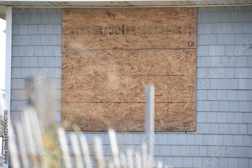 Boarded windows in preparation for hurricane