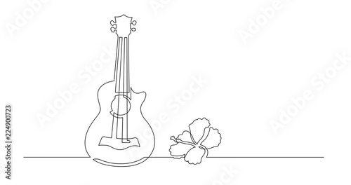 Animation of continuous line drawing of soprano ukulele with flower