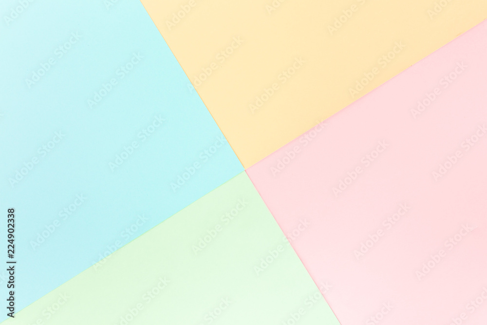 Background pastel colors: pink, yellow, blue, green. Geometric ...