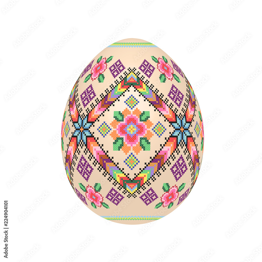 Obraz premium the easter egg with ukrainian cross-stitch ethnic pattern. pysanka ornament. isolated vector.