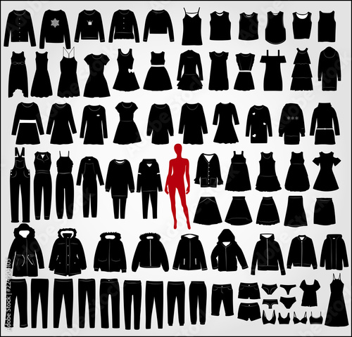 Set of women's clothes on a light gray background