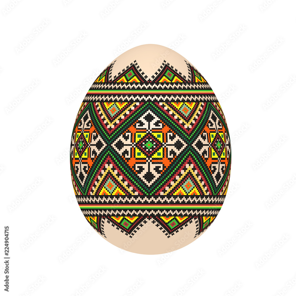 the easter egg with ukrainian cross-stitch ethnic pattern. pysanka ornament. isolated vector. the easter egg with ukrainian cross-stitch ethnic pattern. pysanka ornament. isolated vector.