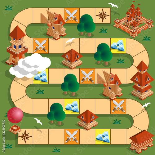 Board game of the medieval theme. Vector design for app game user interface.