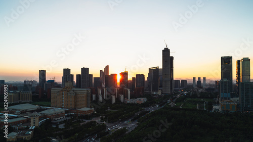 Morden cityscape sunset in Nanjing, China © NAYUKIFILMS