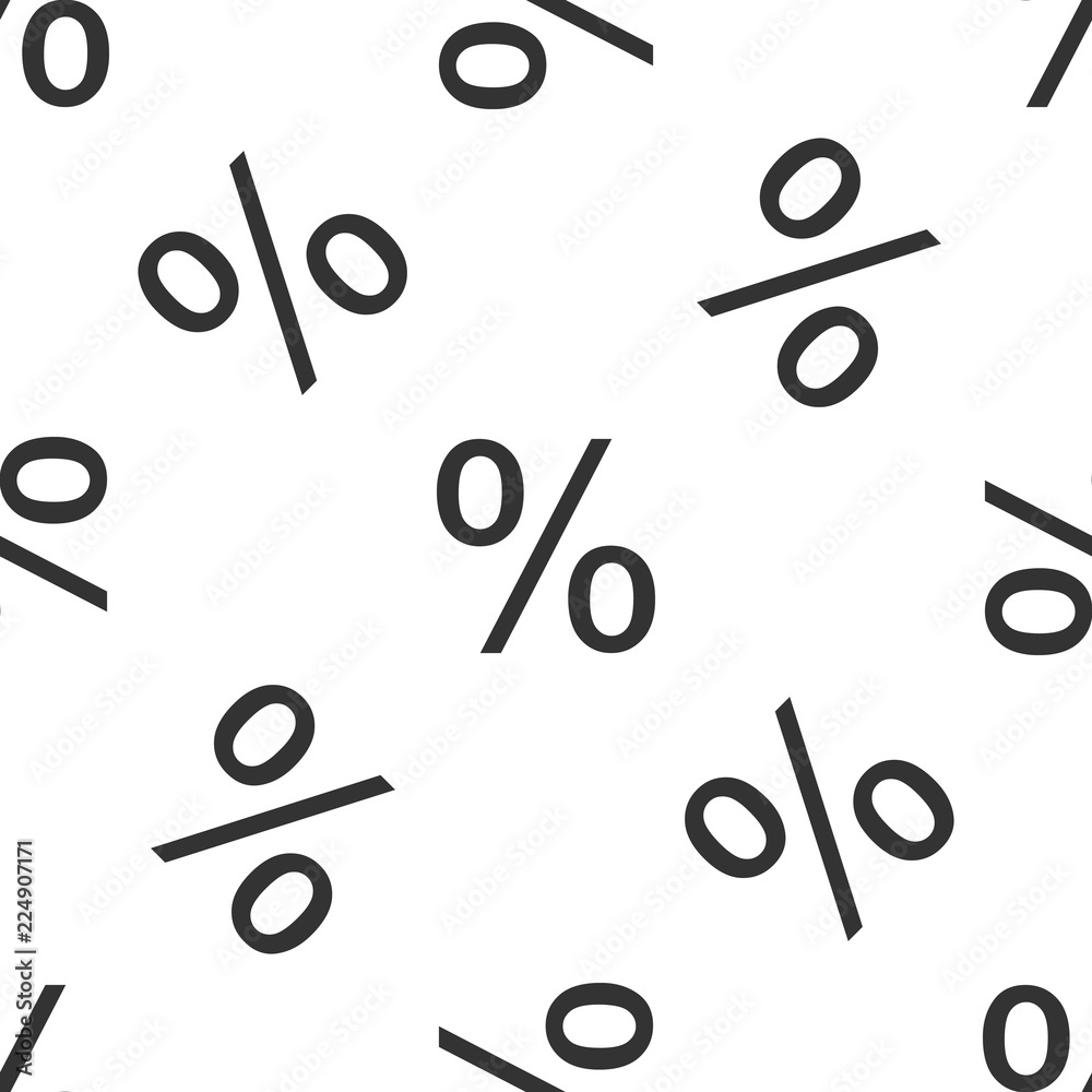 Percent symbol discount isolated icon seamless pattern on white background. Sale percentage - price label, tag. Flat design. Vector Illustration Percent symbol discount isolated icon seamless pattern on white background. Sale percentage - price label, tag. Flat design. Vector Illustration