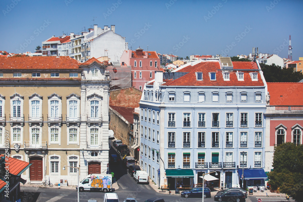 Beautiful super-wide angle aerial panoramic view of Lisbon, Portugal, with Alfama district and historical old town, seen from the observation deck belvedere Beautiful super-wide angle aerial panoramic view of Lisbon, Portugal, with Alfama district and historical old town, seen from the observation deck belvedere