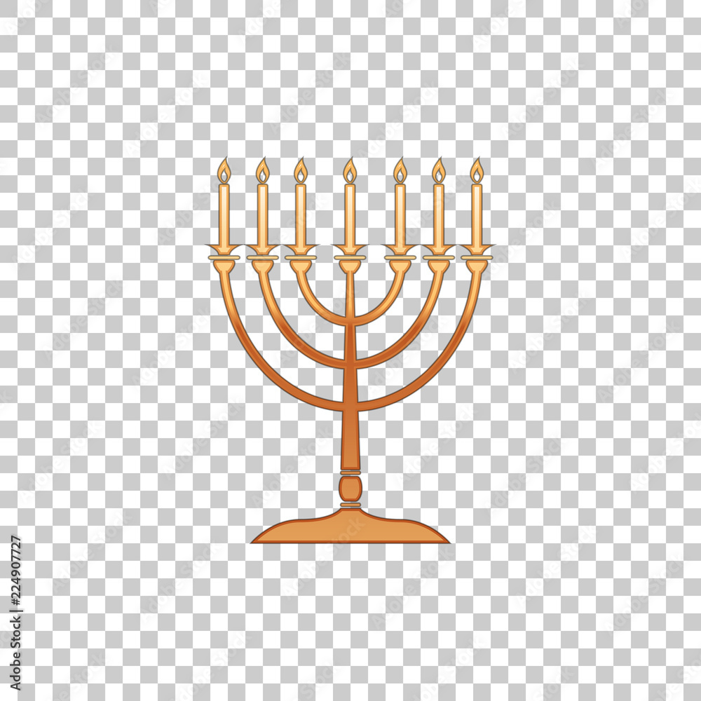 Golden Hanukkah menorah isolated object on transparent background