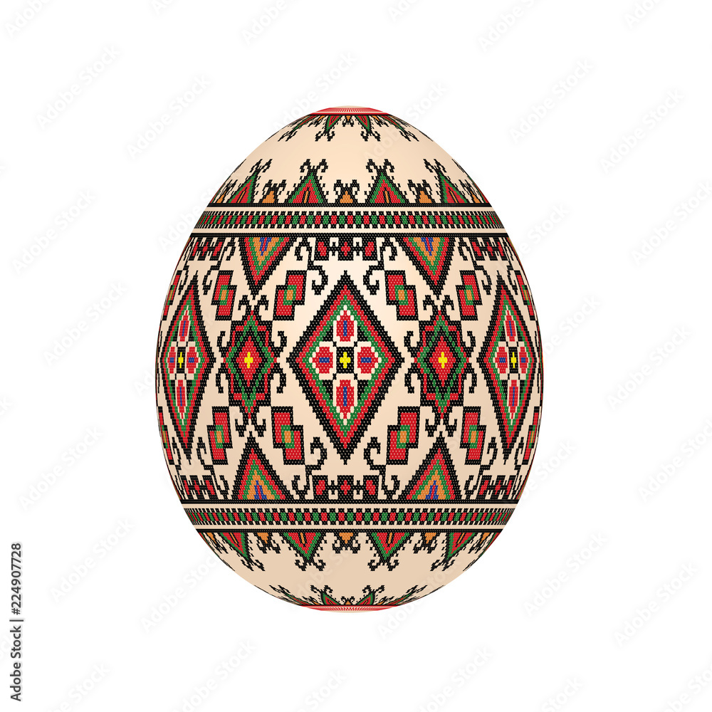 the easter egg with ukrainian cross-stitch ethnic pattern. pysanka ornament. isolated vector. the easter egg with ukrainian cross-stitch ethnic pattern. pysanka ornament. isolated vector.