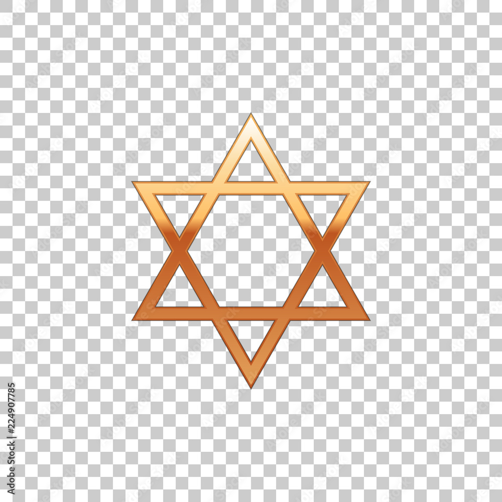 Golden Star of David isolated object on transparent background. Jewish