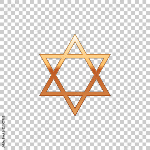 Golden Star of David isolated object on transparent background. Jewish religion symbol. Flat design. Vector Illustration