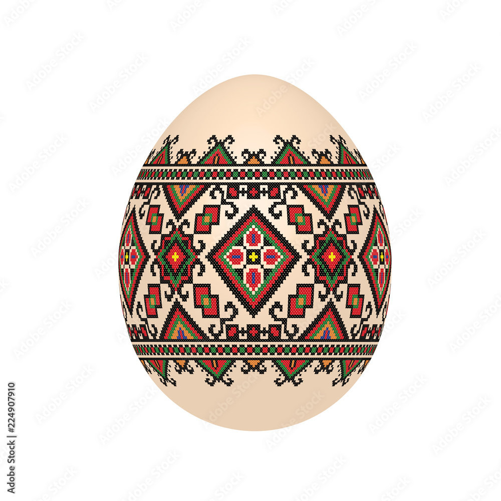 the easter egg with ukrainian cross-stitch ethnic pattern. pysanka ornament. isolated vector. the easter egg with ukrainian cross-stitch ethnic pattern. pysanka ornament. isolated vector.
