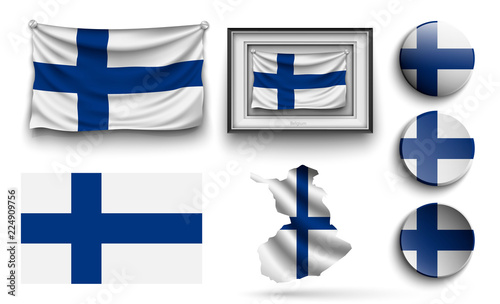 set of finland flags collection isolated