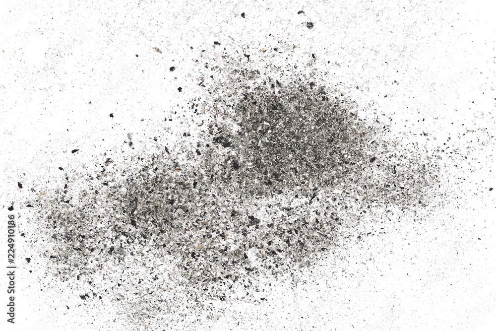 Ash isolated on white background, texture top view Ash isolated on white background, texture top view