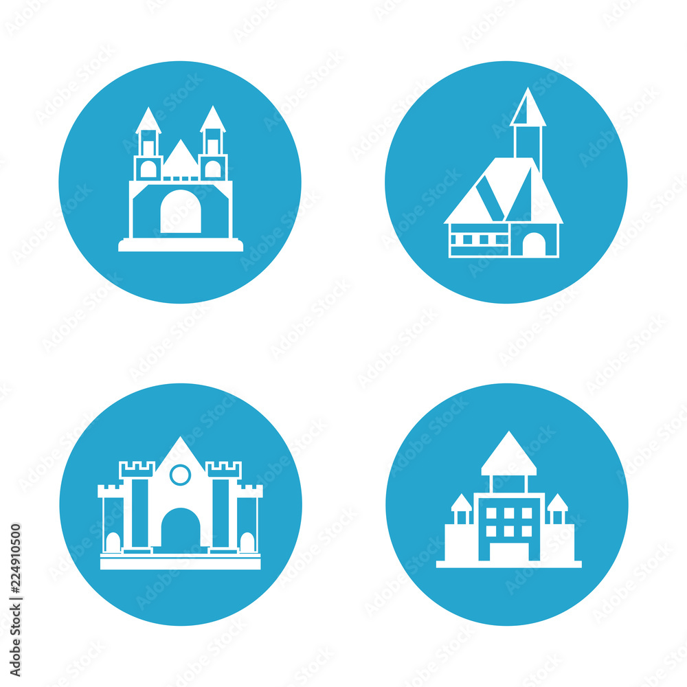 palace and castle icons set in blue buttons