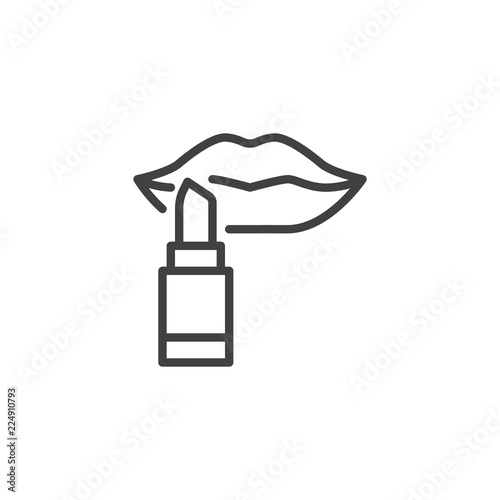 Lips and a lipstick outline icon. linear style sign for mobile concept and web design. Make-up simple line vector icon. Symbol, logo illustration. Pixel perfect vector graphics