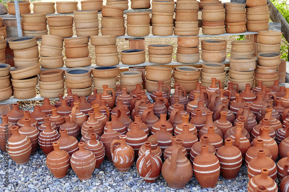 Turkey Anatolia water jug types, clay pots and casserole dishes made of  clay, Stock Photo | Adobe Stock