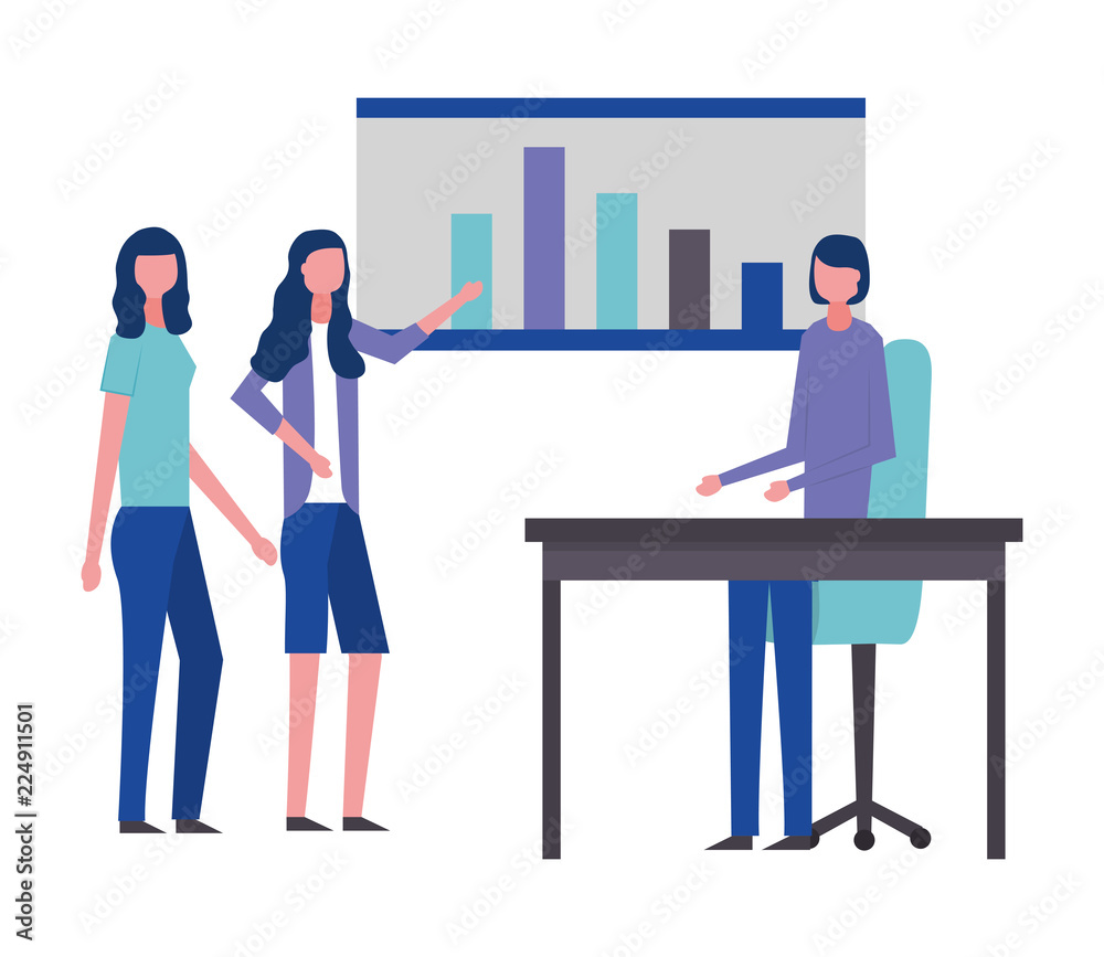 Obraz premium business women office desk presentation board