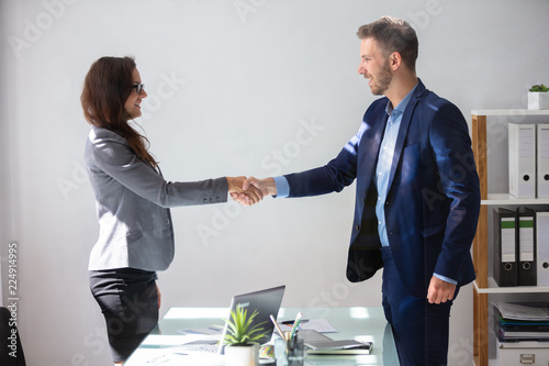 Obraz na plátně Businesswoman Shaking Hands With Her Partner