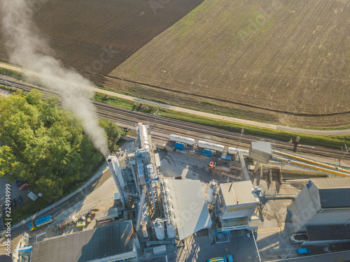 Aerial view of cement plant for concrete production in Switzerland, Europe
