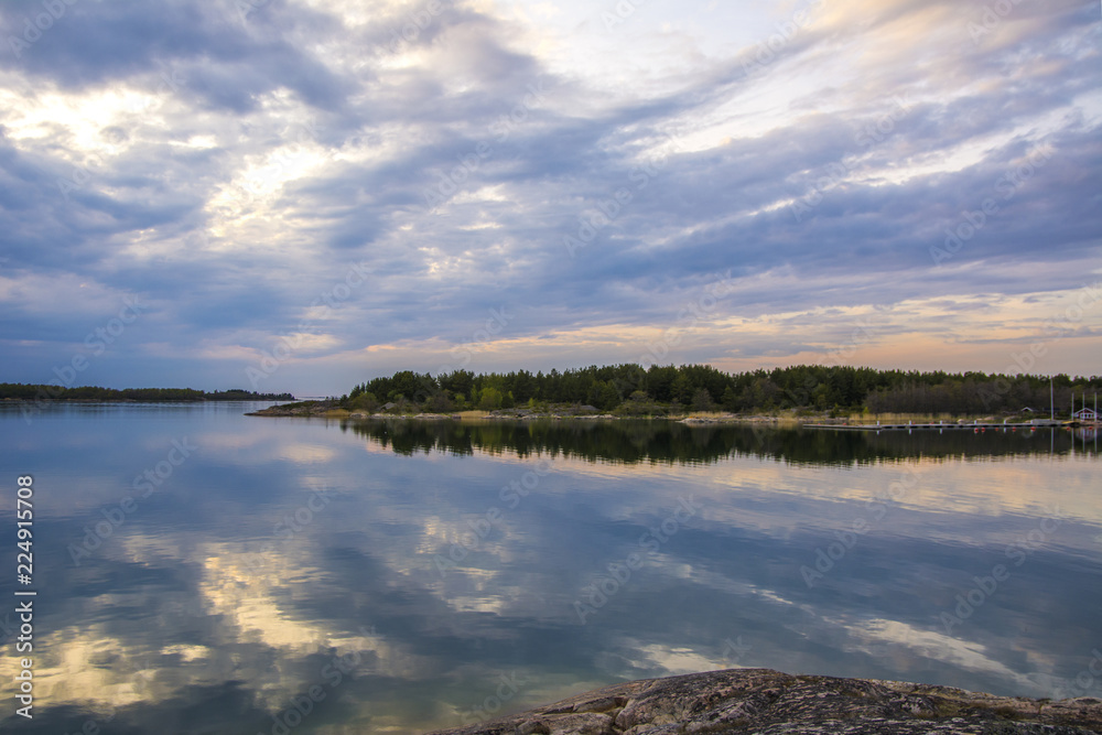 Beautiful cloudy sunset and sea view, Kumlinge, Aland islands, Finland