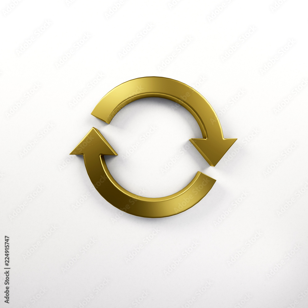 Gold Rotate Symbol . 3D Render Illustration