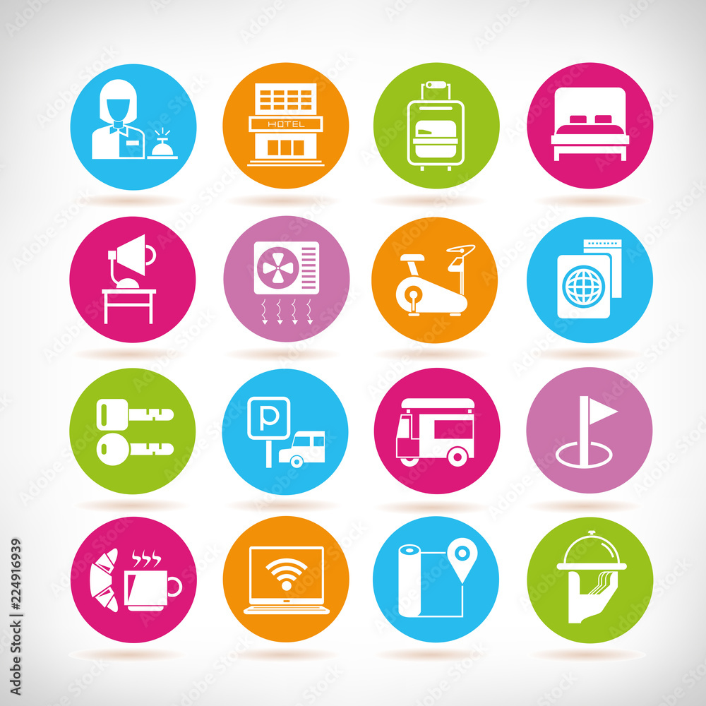 hotel service icons in colorful buttons hotel service icons in colorful buttons