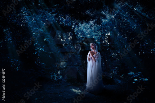Elf girl in night forest