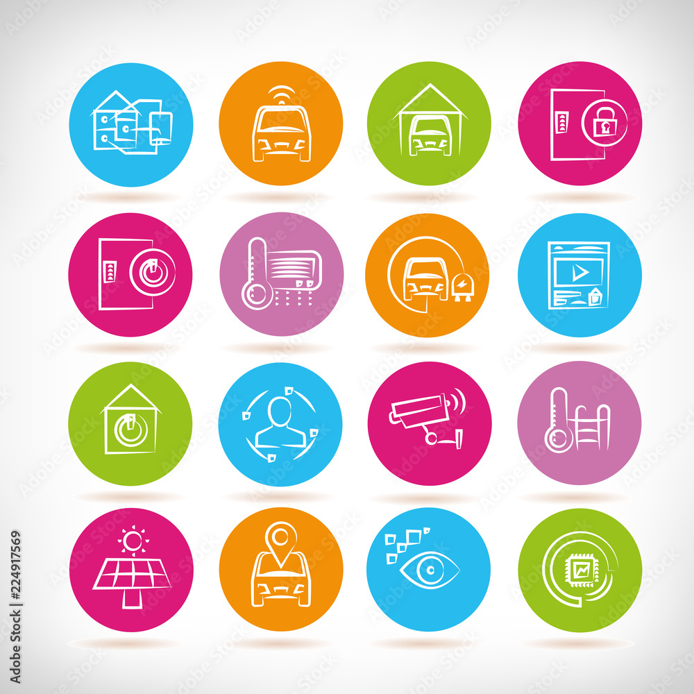 smart home and home automation icons in colorful buttons smart home and home automation icons in colorful buttons