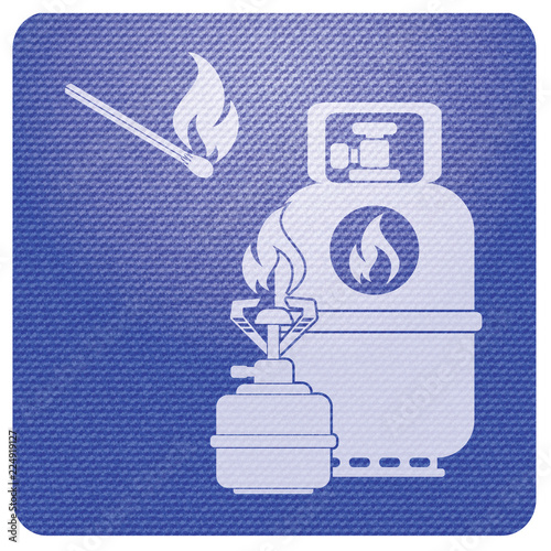 Camping stove with gas bottle icon vector