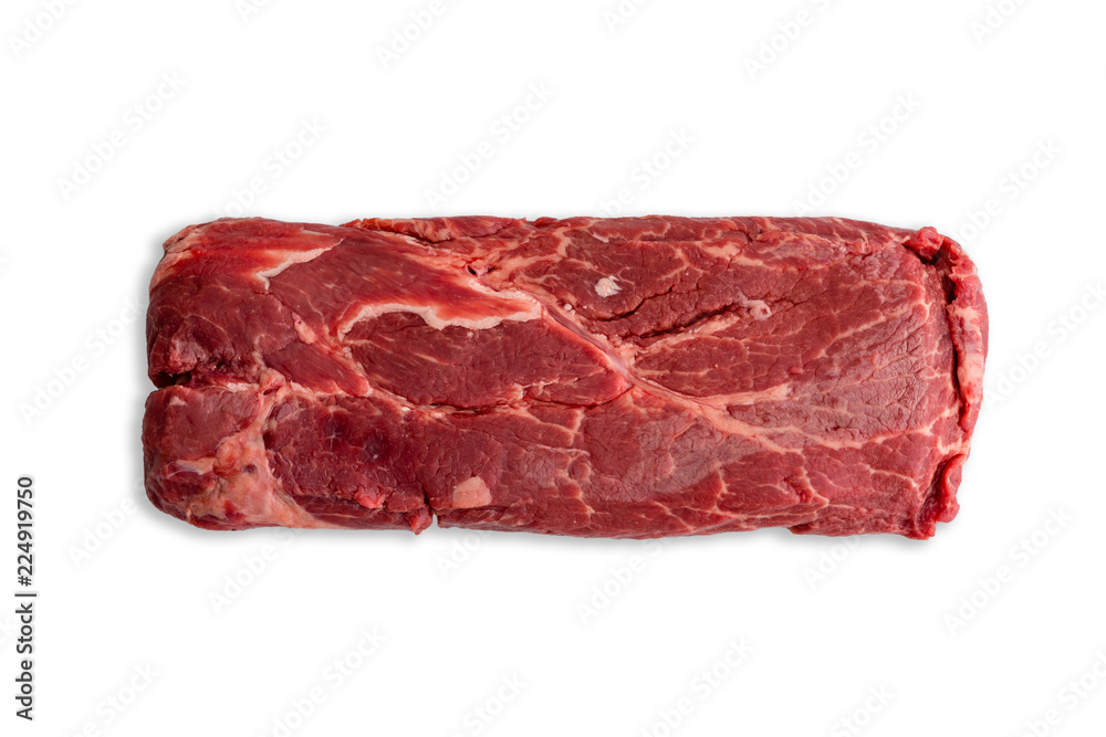 Fototapeta premium Uncooked slab of red meat over white background
