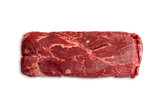 Uncooked slab of red meat over white background