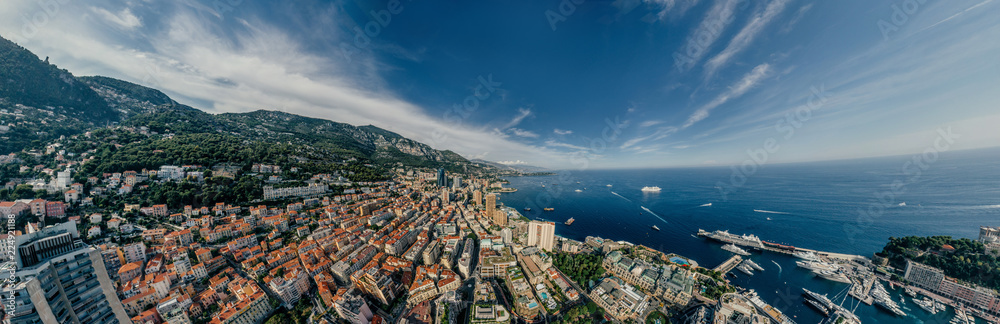 Mountains in Monaco Monte-Carlo city riviera Drone summer photo Air 360 vr virtual reality drone panorama