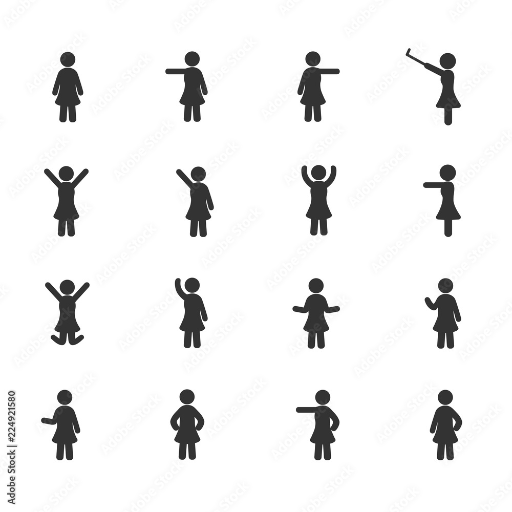 Vector image set posture business woman icons. Vector image set posture business woman icons.