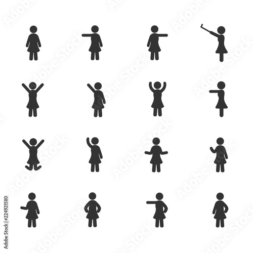 Vector image set posture business woman icons.