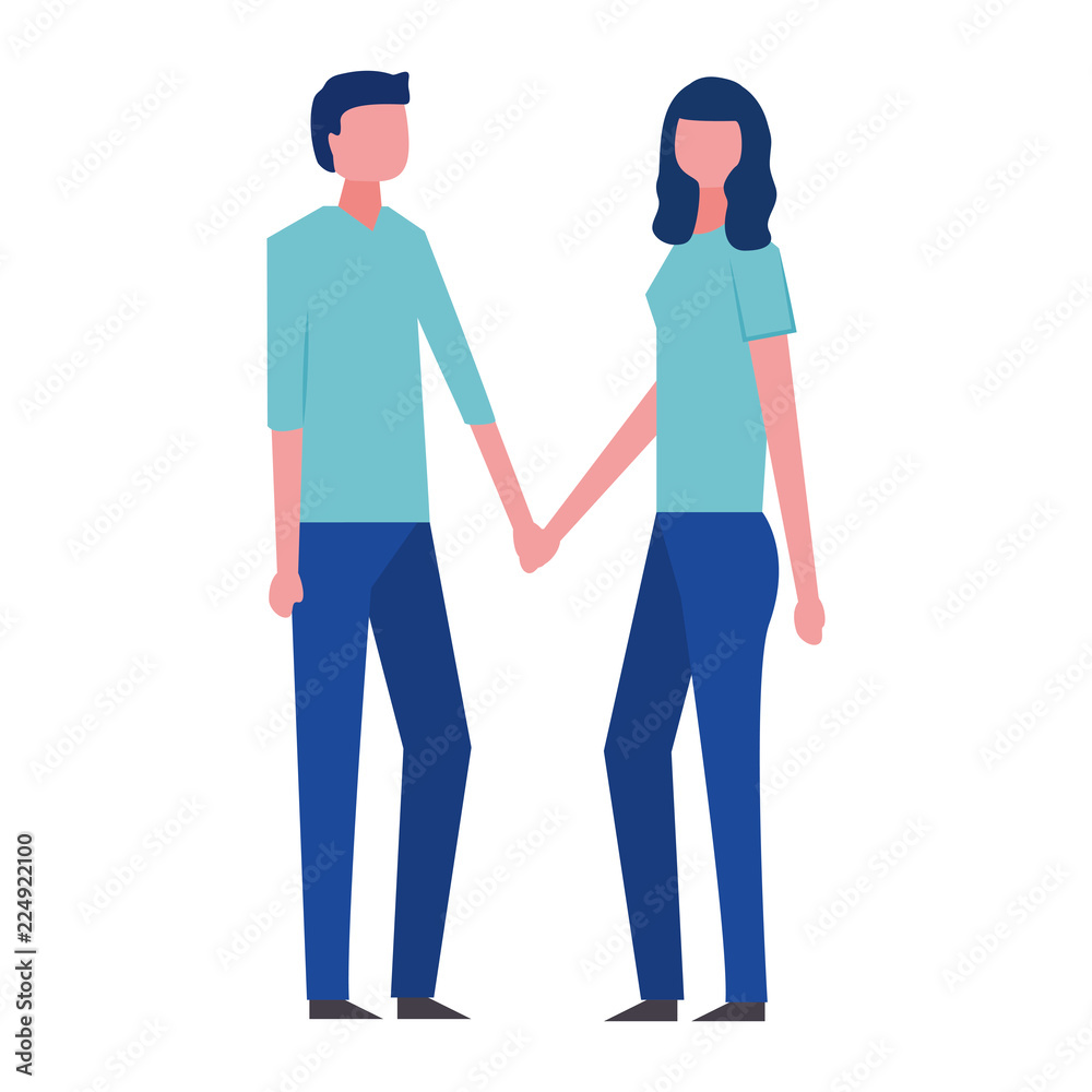 young couple holding hands avatar character