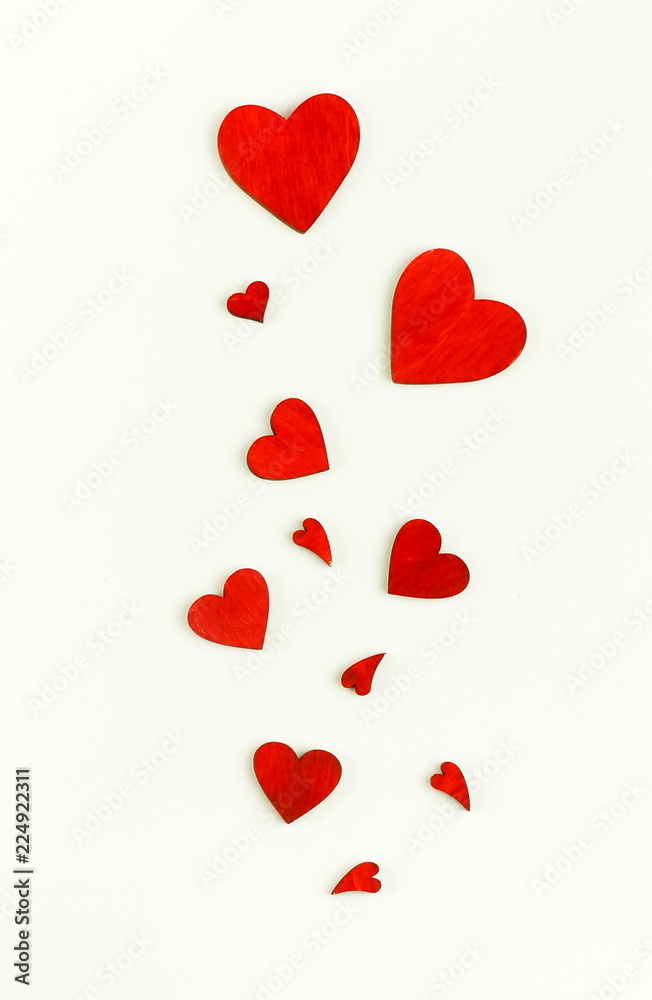 Valentine's day background . red hearts pattern on white background. top view. Copy space