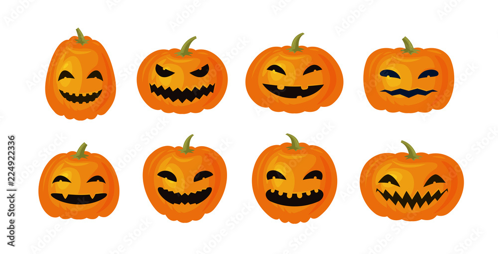 Halloween symbol. Set of funny pumpkins. Cartoon vector illustration Halloween symbol. Set of funny pumpkins. Cartoon vector illustration