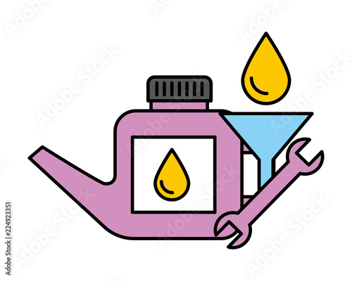 gallon of oil wrench and funnel automotive service