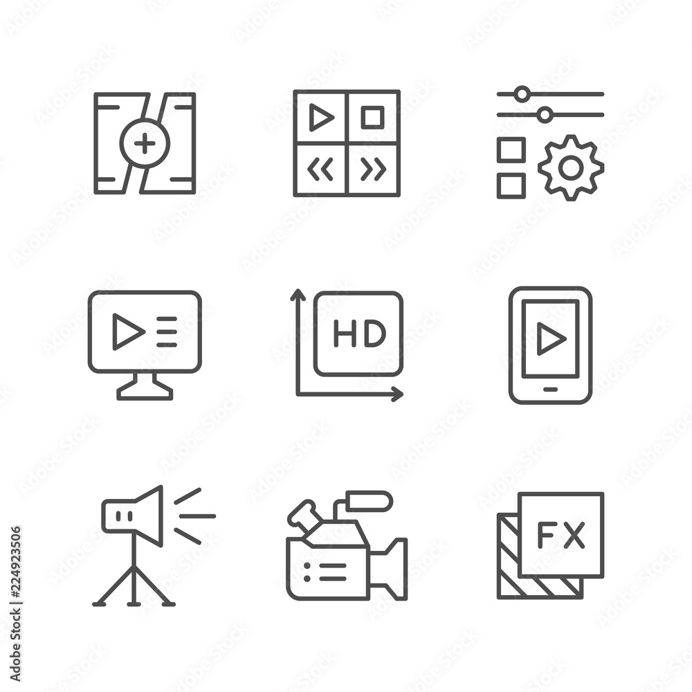 Set line icons of video Set line icons of video