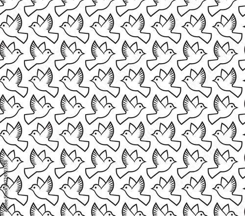 Doves seamless pattern. Birds vector background texture