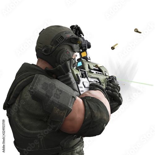 tactical army man cartoon in white background photo