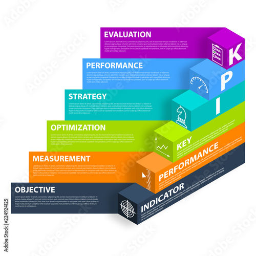 Infographic KPI concept with marketing icons. Key performance indicators banner for business.