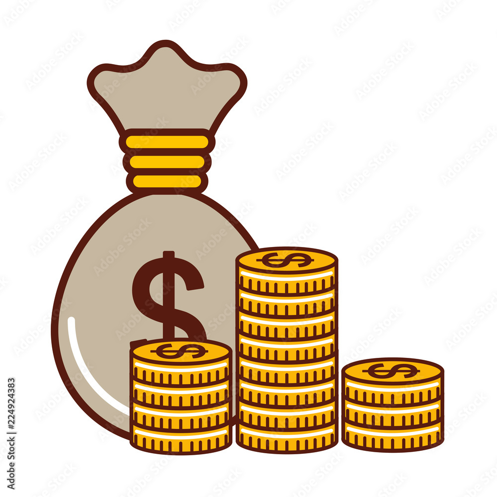 business money bag and stacked coins currency business money bag and stacked coins currency