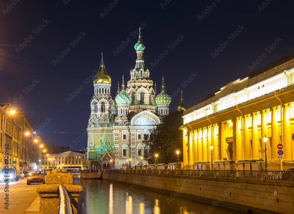 Church of the Savior on Spilled Blood (Spas na Krovi) on Griboedov canal at night, Saint Petersburg, Russia Church of the Savior on Spilled Blood (Spas na Krovi) on Griboedov canal at night, Saint Petersburg, Russia