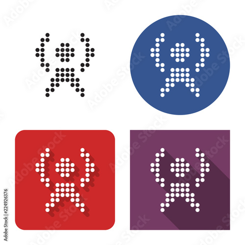 Dotted icon of radio repeater in four variants. With short and long shadow