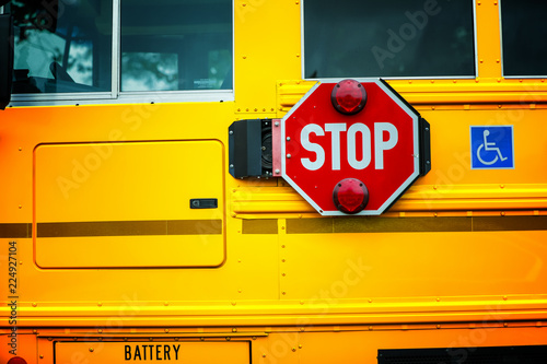 Close up of stop sign on school bus 